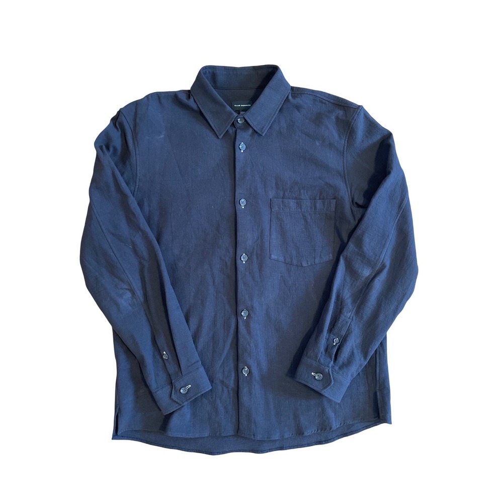 Club Monaco Mens Large Black Blue‎ Textured Cotton Long Sleeve Button Down Shirt